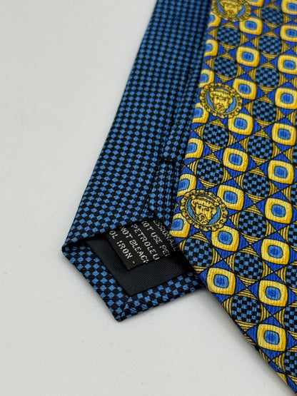 Blue and gold vintage twill silk tie