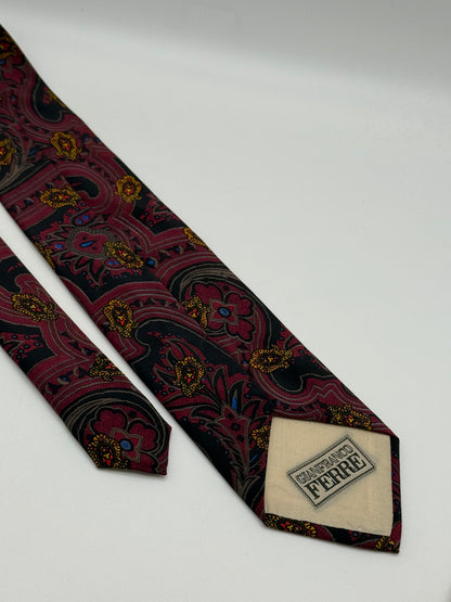 Black satin sili tie cashmere pattern