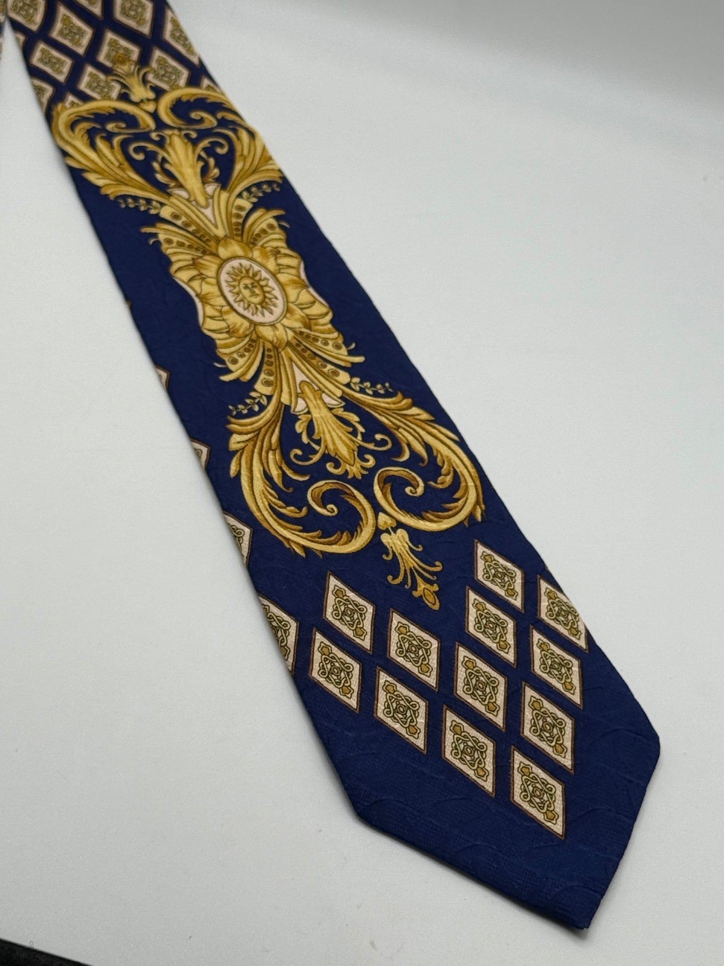 Dark blue twill silk tie baroque