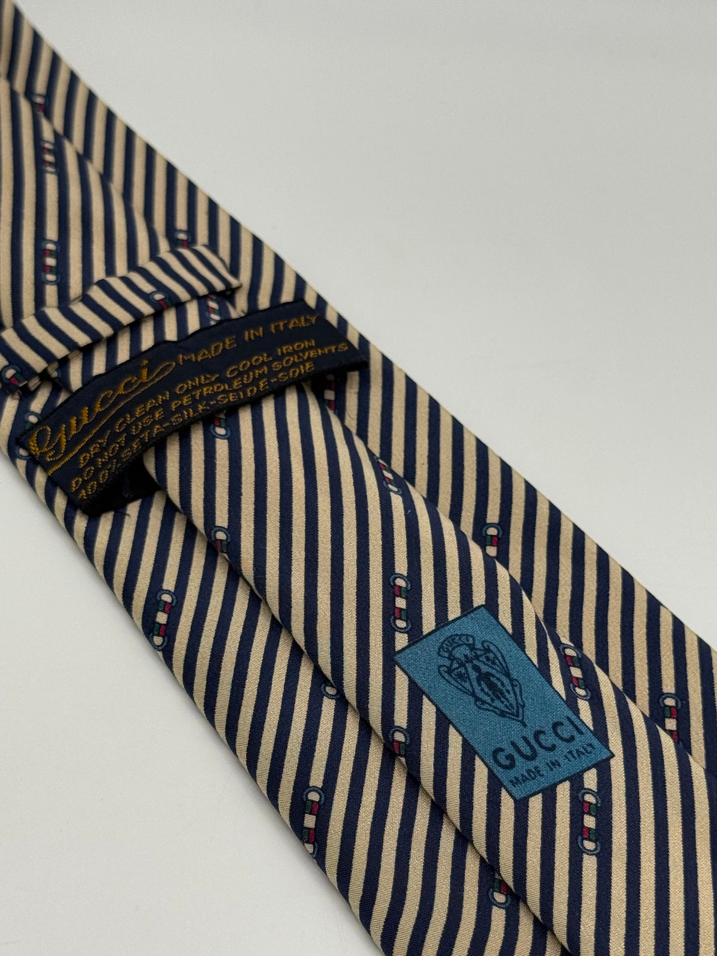Cream and dark blue stripes silk tie