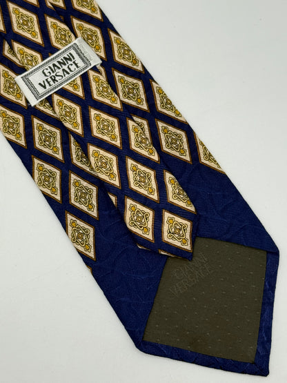 Dark blue twill silk tie baroque