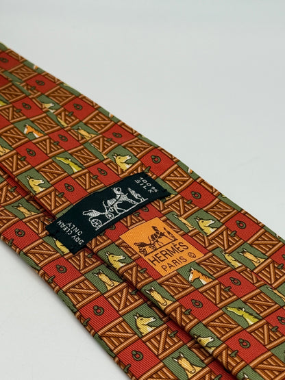 Orange twill silk tie stable pattern