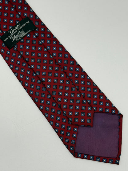 Burgundy silk tie small geometric pattern