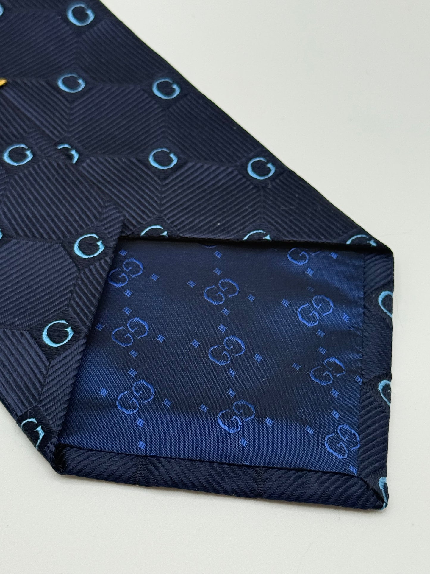 Dark blue jacquard silk tie GG