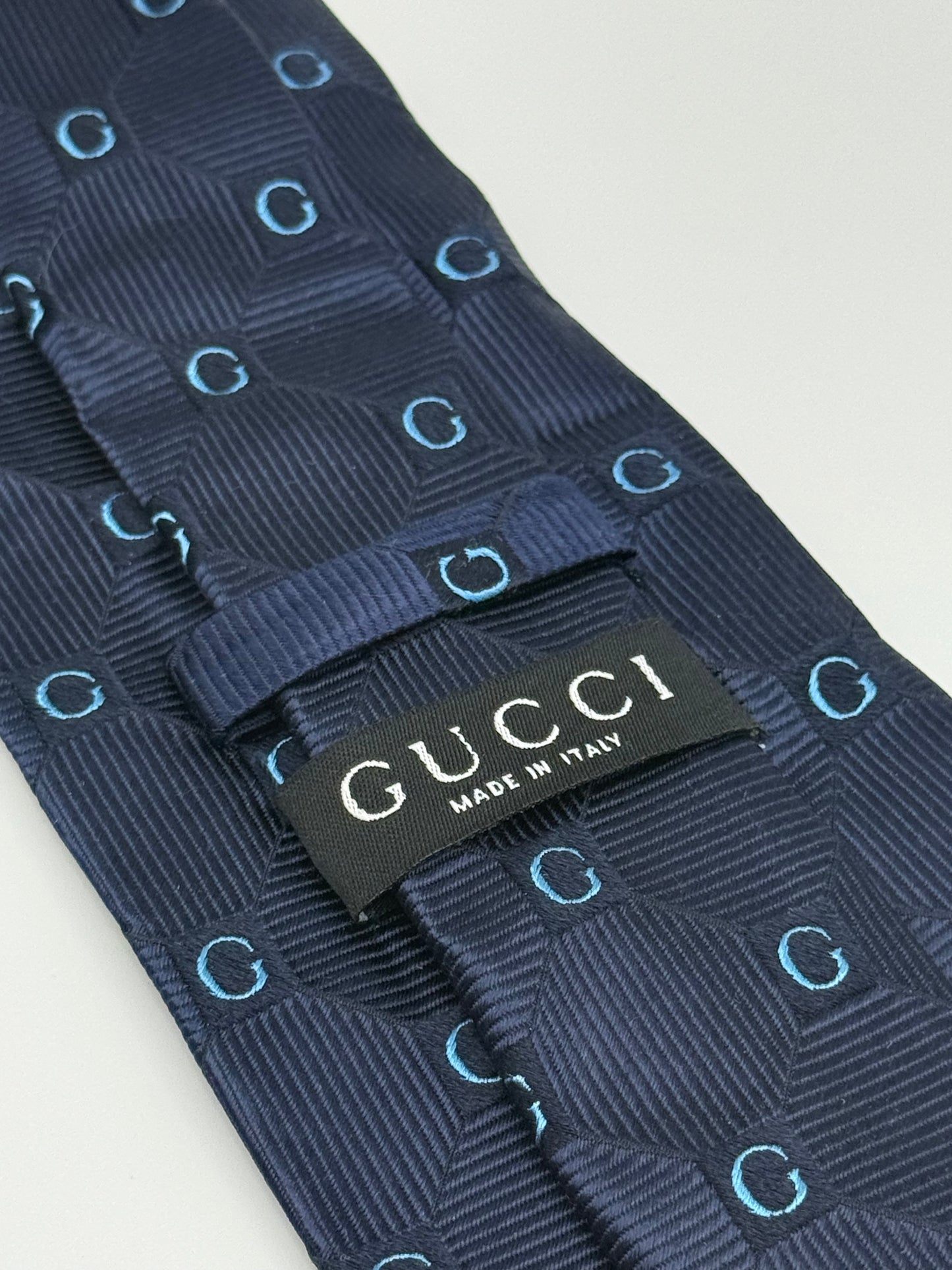 Dark blue jacquard silk tie GG