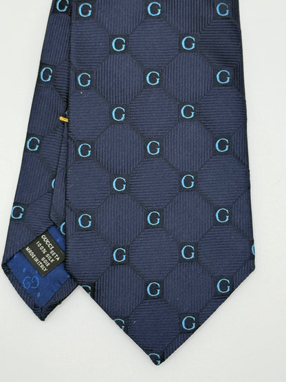Dark blue jacquard silk tie GG