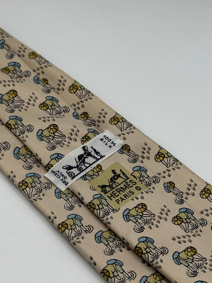 Beige Hermes silk tie